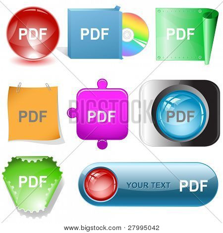 Botones de internet pdf. Vector.
