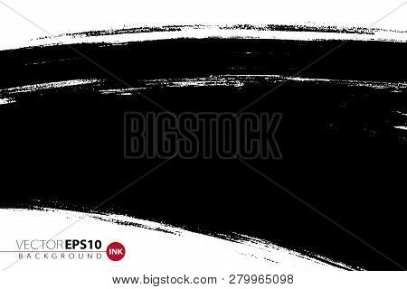 Vector Hand Drawn Big Brush Stain. Greyscale Ink Painted Stroke. Painted By Brush Black Stain. Greys