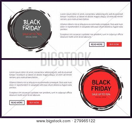 Promo Posters On Black Friday Sale Vector Web Banners. Online Pages With Round Labels In Sketch Styl