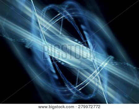 Abstract blue background element on black. Fractal graphics. ?omposition of glowing lines and mption blur traces. Movement and innovation concept.