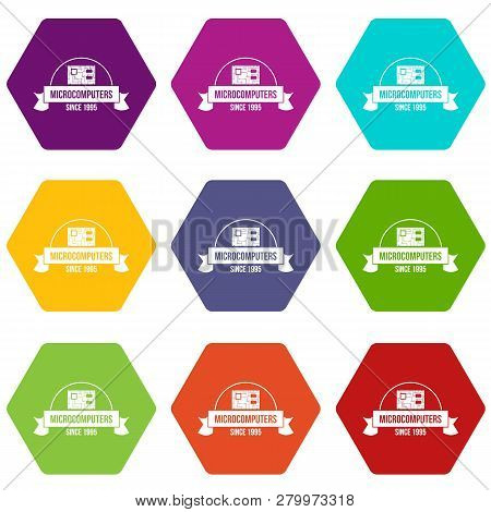 Microcomputers Icons 9 Set Coloful Isolated On White For Web