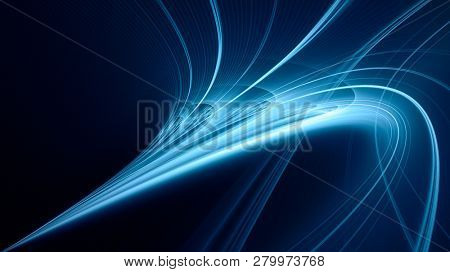 Abstract blue background element on black. Fractal graphics. ?omposition of glowing lines and mption blur traces. Movement and innovation concept.