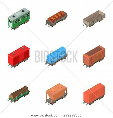 Boxcar Icons Set. Isometric Set Of 9 Boxcar Icons For Web Isolated On White Background