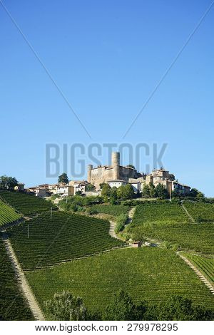 View Of Langhe Hills With Castle Of Castiglion Falletto, Piedmont - Italy