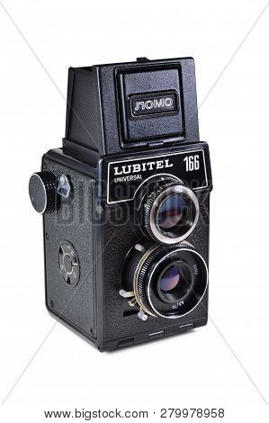 Donetsk, Ukraine - June 6, 2014: Retro Camera Lubitel-166 Universal - Soviet Medium Format Twin-lens