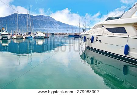 Scenery Of Kalamata Port Messinia Peloponnese Greece - Water Reflections Of Yachts And Sailboats