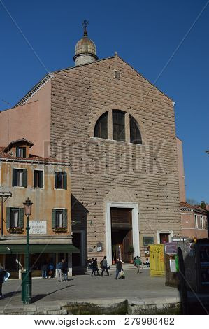 Main Facade Of The Church Of San Pantalon In Venice. Travel, Holidays, Architecture. March 28, 2015.