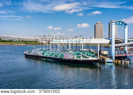 Tokyo / Japan - October 18, 2017: Himiko Futuristic Tokyo Tourist Cruise Ship, With Design Inspired 
