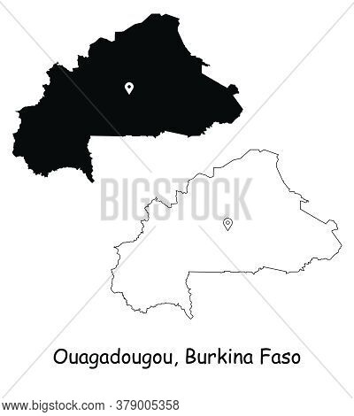 Ouagadougou Burkina Faso. Detailed Country Map With Location Pin On Capital City. Black Silhouette A