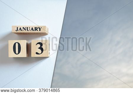 January 3, Blue Sky With Clound With Number Cube.