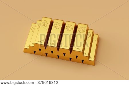 Gold Bar With Arrow Rise Up, Banner Background With Copy Space, 3d Rendering