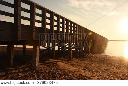 Stunning Look At A Bridge In Duxbury During The Golden Hour.