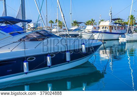 Cagne-sur-mer, France 22.07.2020 Yacht Club In The Morning. Mediterranean Coast. Hight Quality Photo