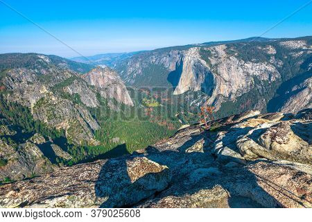 Taft Point Lookout In Yosemite National Park, California, United States. View Of Half Dome, Liberty 