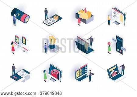 User Interface Isometric Icons Set. Websites Design And Development Flat Vector Illustration. Adapti