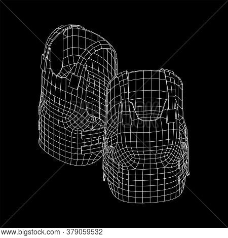 Police Flak Jacket Or Bulletproof Vest. Bullet Proof Concept. Wireframe Low Poly Mesh Vector Illustr
