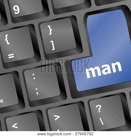 男ブルー ラップトップ コンピューターのキーボード上のキー