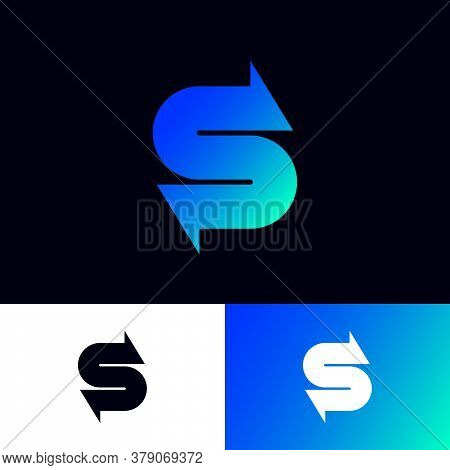 S Letter. Delivery Logo. S Monogram With Arrows, Isolated On Different Backgrounds. Monochrome Optio