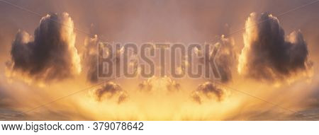 Beautiful Summer Sunset Sky With Heart Shaped Cloud Panorama In Facebook Banner Proportions And Colo
