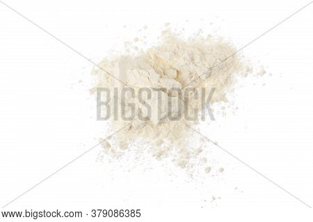 Pile Of Flour Isolated On White Background. Top View. Flat Lay