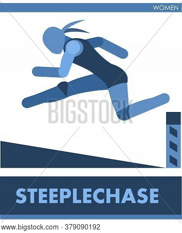 Female Steeplechase. Overcoming A Pit With Water. Women Run Athletics Cross-country Sports; Racing C