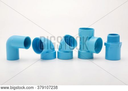 Blue Pvc Pipe Connection Isolated On White