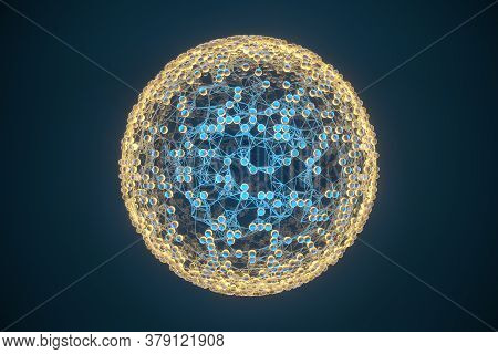 Blue Biology Grid With Connect Constrains, 3D Rendering.