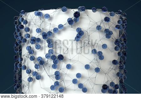 Blue Biology Grid With Connect Constrains, 3D Rendering.