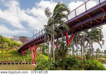 Singapore, Singapore - January 17, 2013. Decorative Towers In Shape Of Tree With Telpherage. Differe
