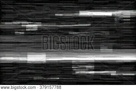 Glitch Digital Template. No Signal Effect. Video Backdrop With White Pixel Noise. Random Horizontal 