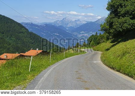 Mountain Landscape Along The Road To Crocedomini Pass, In The Brescia Province, Lombardy, Italy, At 