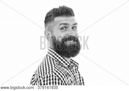 He Know Better. Hipster Client Visiting Barber Shop. Male Beauty Portrait. Well-groomed Bearded Man.