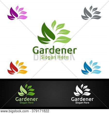Gardener Care Logo With Green Garden Environment Or Botanical Agriculture