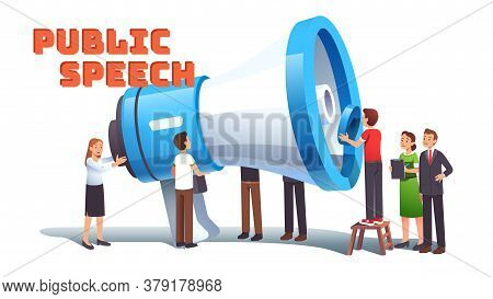 Woman Public Speech Concept. Group Of Activists