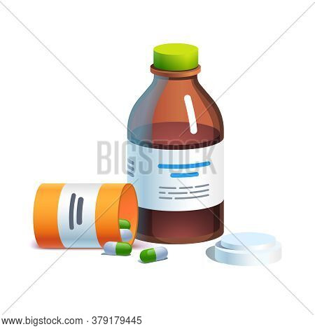 Meds, Glass Bottle With Liquid Medicine, Pill Tube
