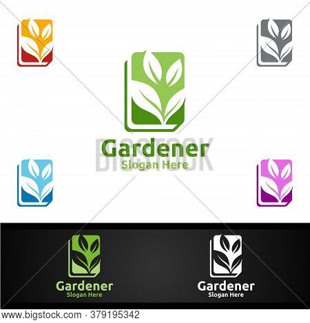 Book Gardener Logo With Green Garden Environment Or Botanical Agriculture