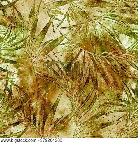 Exotic Seamless Pattern. Fashion Hand Drawn Texture. Green Cosmic Background. Exotic Seamless Patter