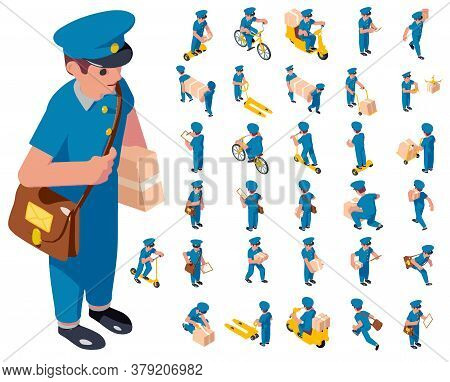 Postman Icons Set. Isometric Set Of Postman Vector Icons For Web Design Isolated On White Background