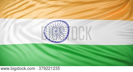 Beautiful India Flag Wave Close Up On Banner Background With Copy Space.,3d Model And Illustration.