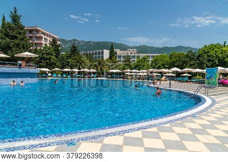 Becici, Montenegro - June 8. 2019. Swimming Pool On Site Of Iberostar Resort