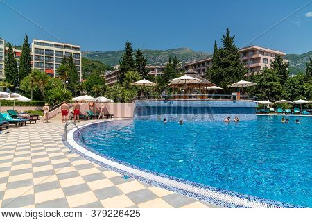 Becici, Montenegro - June 8. 2019. Swimming Pool On Site Of Iberostar Resort