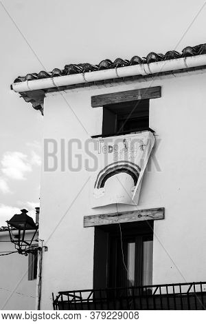 Aras De Los Olmos, Spain - June 29, 2020: View From The Empty Streets Of The Village In Summer After