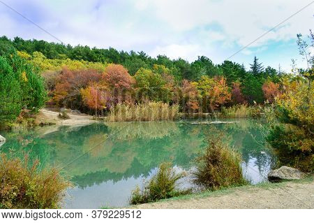 Autumn Landscape With Mountains And Lakemountain Shaan-kaya, The City Of Alupka, Crimea. For Cards, 