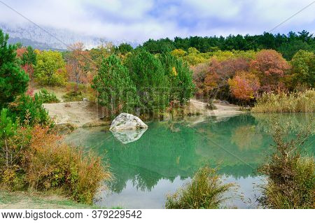 Autumn Landscape With Mountains And Lakemountain Shaan-kaya, The City Of Alupka, Crimea. For Cards, 