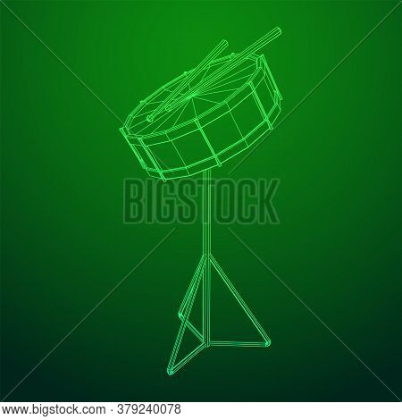 Musical Instruments Set. Rock Band Kit. Percussion Musical Instrument Drum And Stick. Wireframe Low 