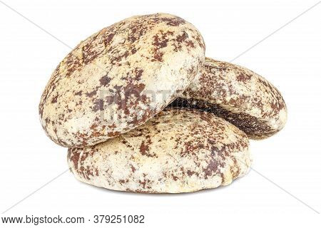 Pile Of Three Gingerbread Cookies Isolated On A White Background
