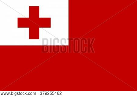 National Flag Of The Tonga. The Main Symbol Of An Independent Country. An Attribute Of The Large Siz