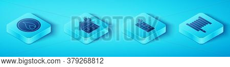 Set Isometric Fire Flame, Fire In Burning House, Fire Hose Reel And Fire In Burning Building Icon. V