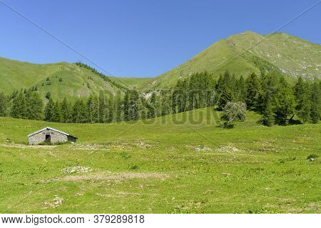 Mountain Landscape Along The Road To Crocedomini Pass, In The Brescia Province, Lombardy, Italy, At 