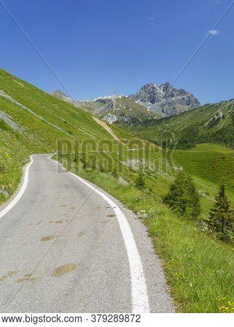 Mountain Landscape Along The Road To Crocedomini Pass, In The Brescia Province, Lombardy, Italy, At 